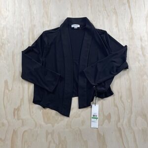 Calvin Klein Blazer Jacket Womens Large Black Open Front Lightweight Knit